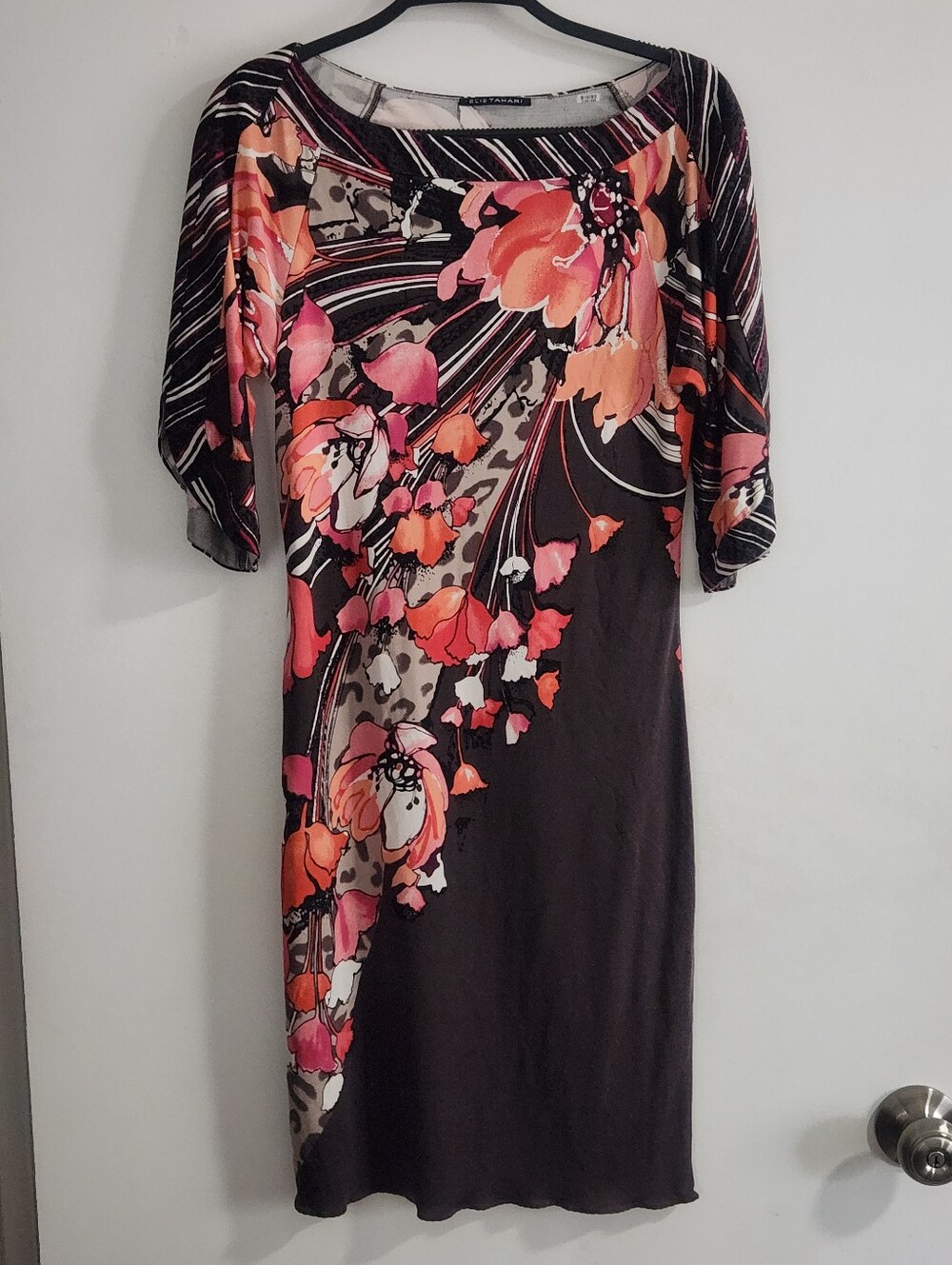 Elie Tahari Dress Silk Blend Floral Size Small? Brown/coral/pink